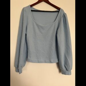 Plus Solid Square Neck Bishop Sleeve Tee